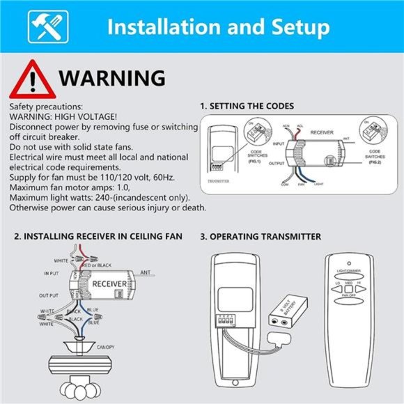 Universal Ceiling Fan Remote Control & Receiver Kit, Replacement for Hampton Bay - Picture 6 of 7